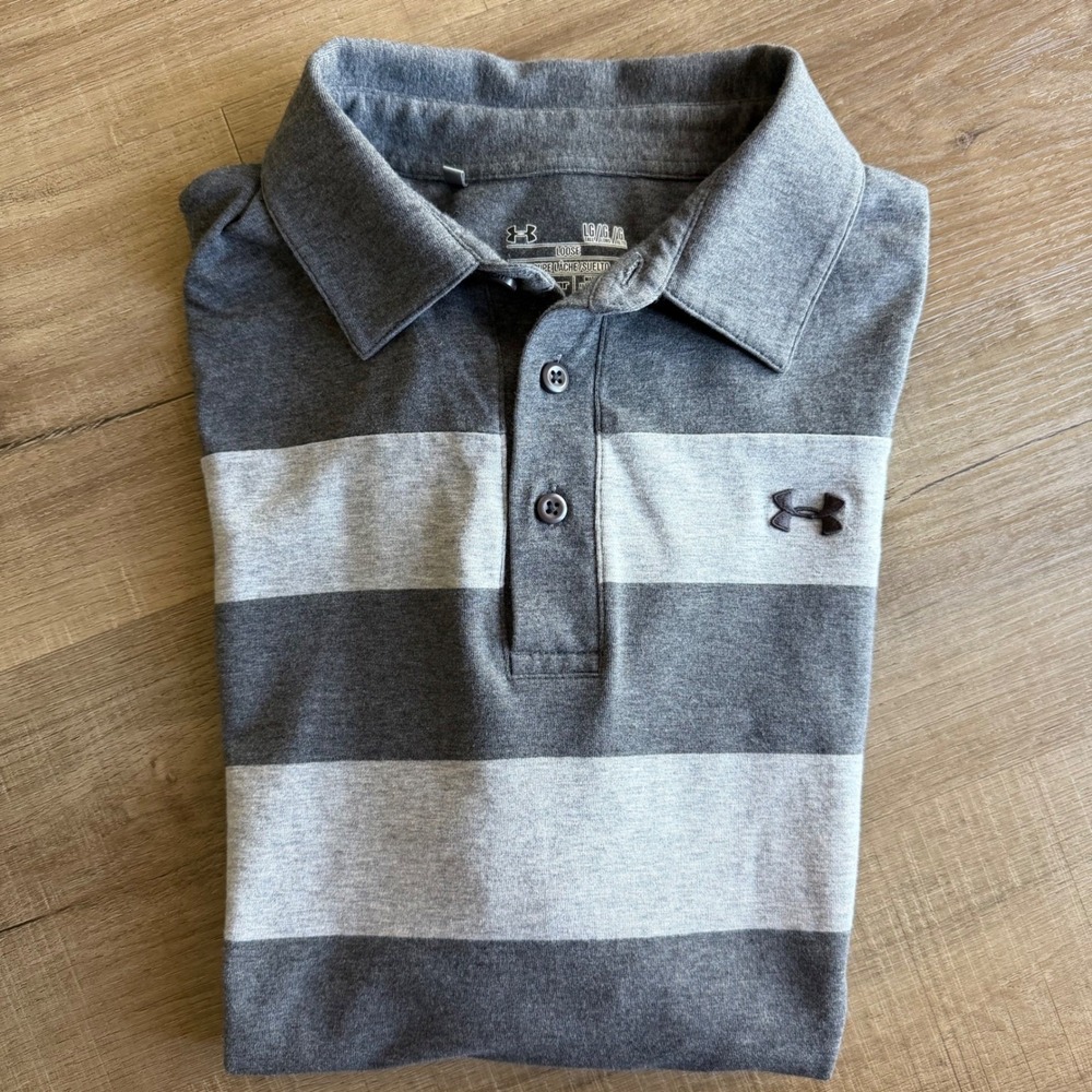 Under Armour HeatGear Mens Grey Striped Short Sleeve Polo Shirt 1242738 Large